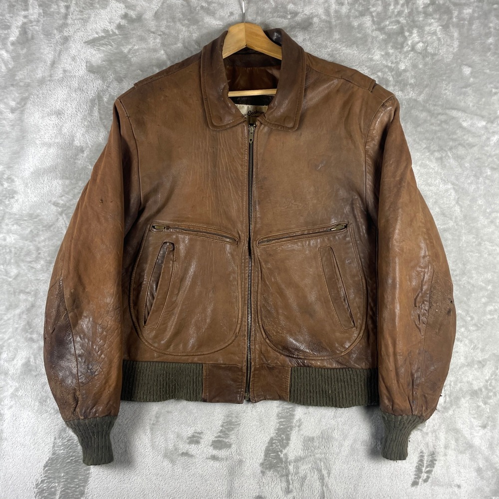 Vintage 70s Leather Flight Jacket Mens 40 Brown G-1 Bomber A-2 Talon Distressed